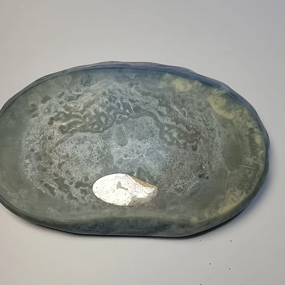 Vintage Blue Incolay Stone Soap Dish.. Venus And Cherubs On Shell - Picture 7 of 8